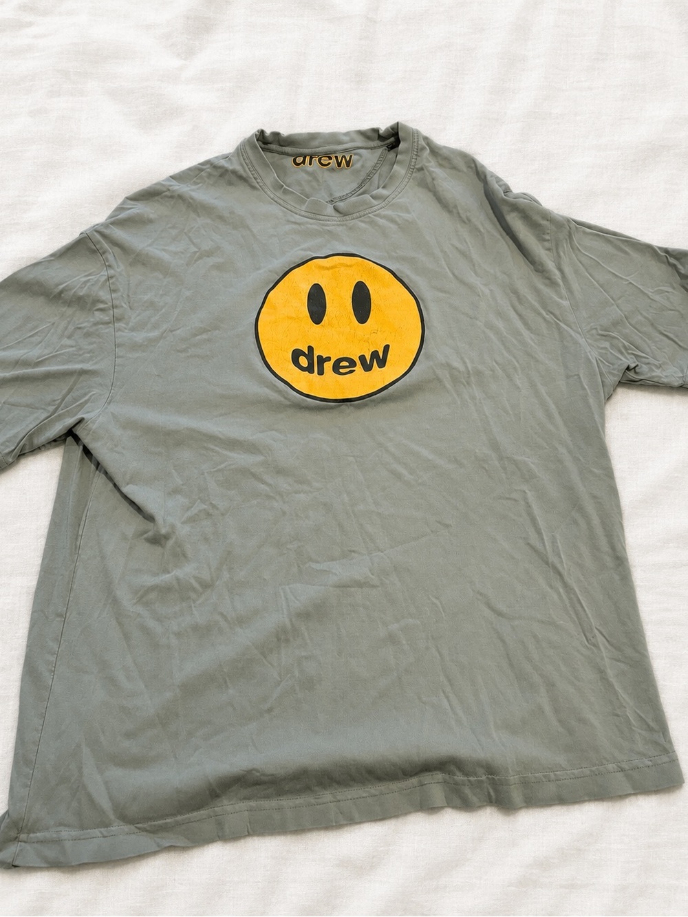 DREW Olive Green Short-Sleeve Tee with Yellow Smile Patch